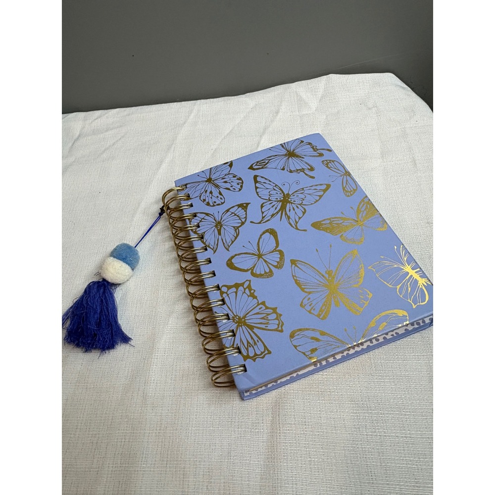 James Burke Collection Blue Gold Butterfly Spiral Journal with Tassel Bookmark